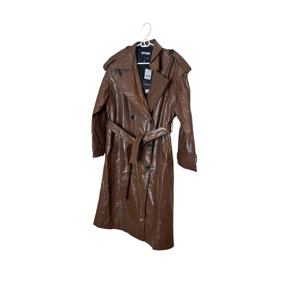 Apparis Trench Coat Womens Small Brown Faux Leather Belted Long Lined‎ F23410CM1